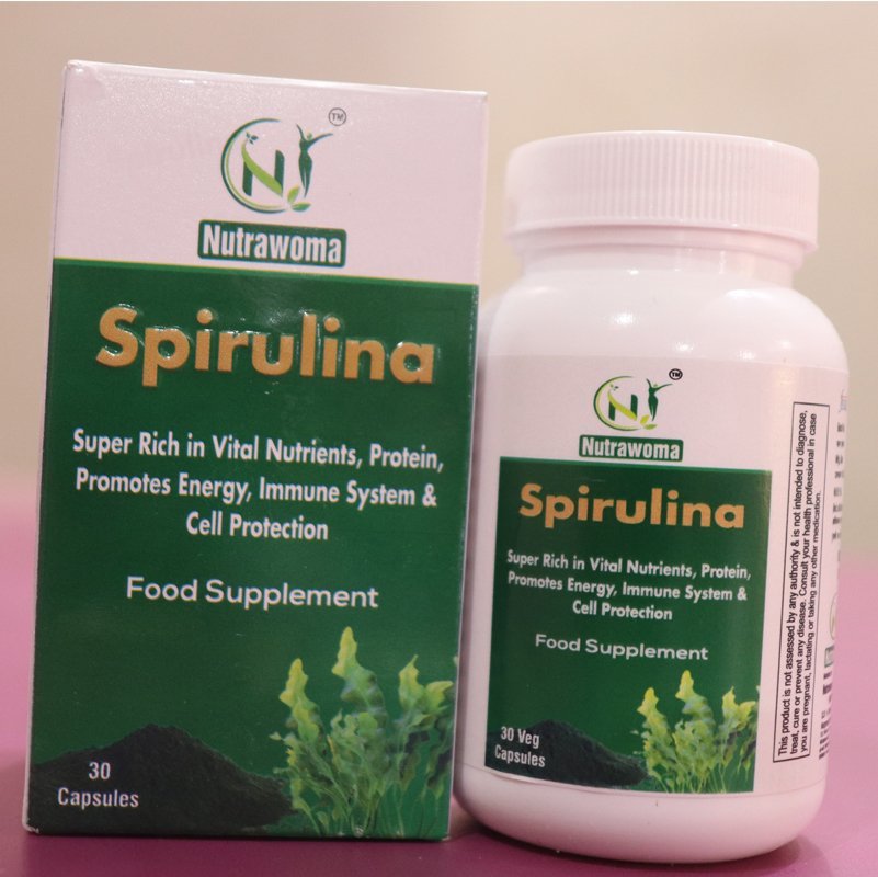Nutrawoma Spirulina Capsules 500mg Bottle with 30 Vegetarian Capsules