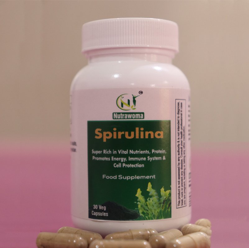 Nutrawoma Spirulina Capsules 500mg Bottle with 30 Vegetarian Capsules